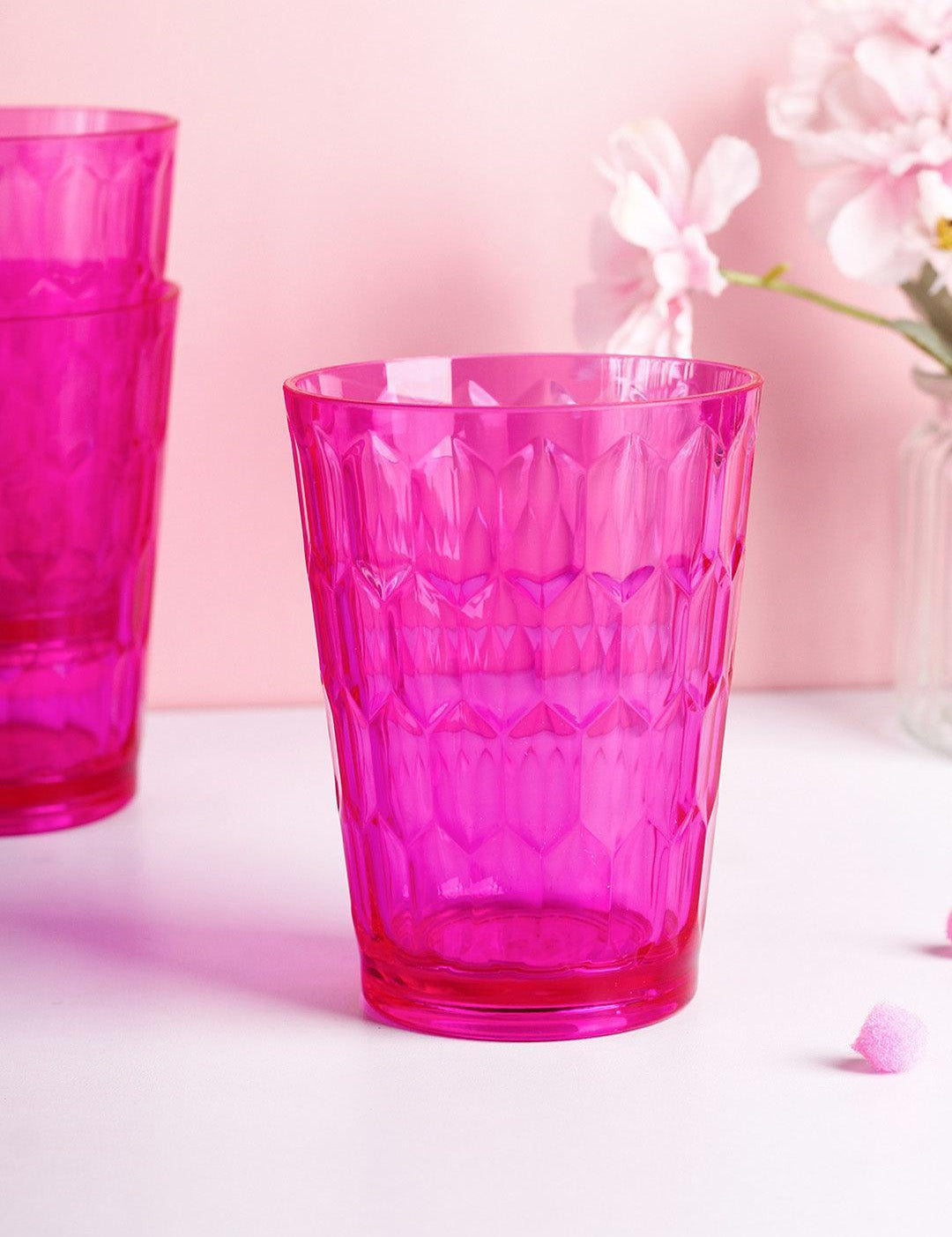 Tumblers, Glass Set, Pink Colour, Plastic, Set of 3, 400 mL Each - MARKET 99