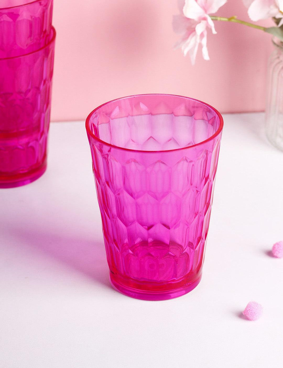 Tumblers, Glass Set, Pink Colour, Plastic, Set of 3, 400 mL Each - MARKET 99