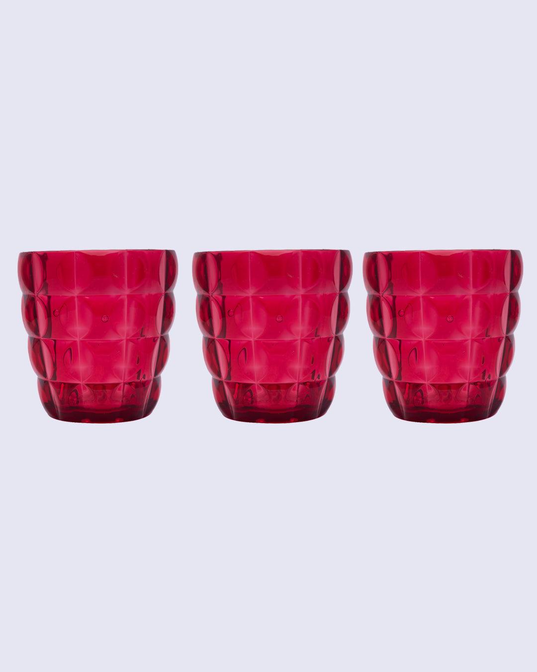 Tumblers, Glass Set, Red Colour, Plastic, Set of 3, 400 mL Each - MARKET 99