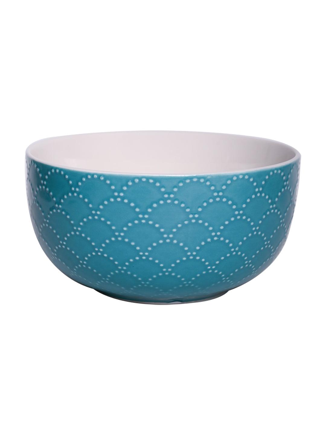 Turquoise Ceramic Bowl - 580Ml, Fish Scale - MARKET 99