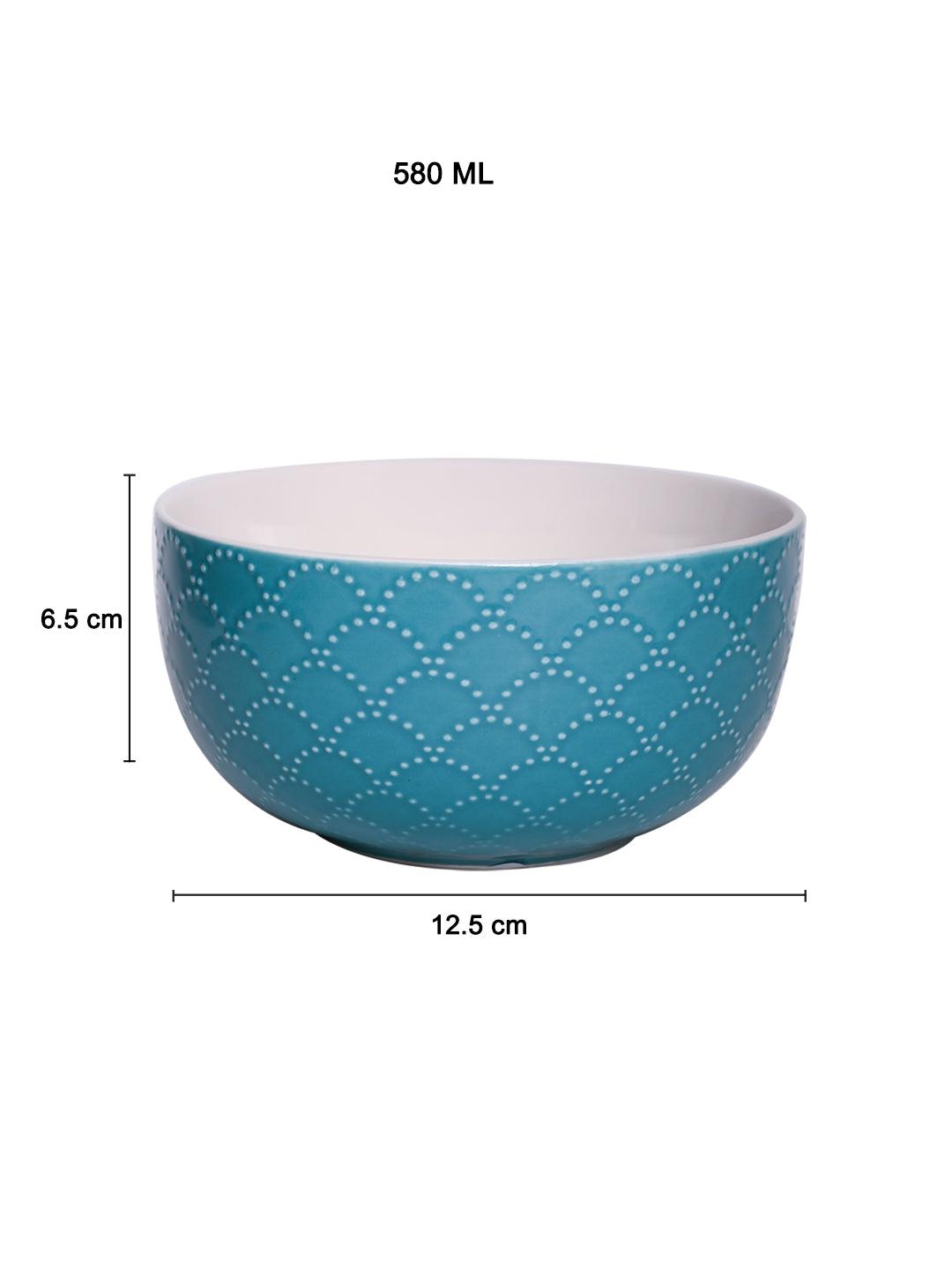 Turquoise Ceramic Bowl - 580Ml, Fish Scale - MARKET 99