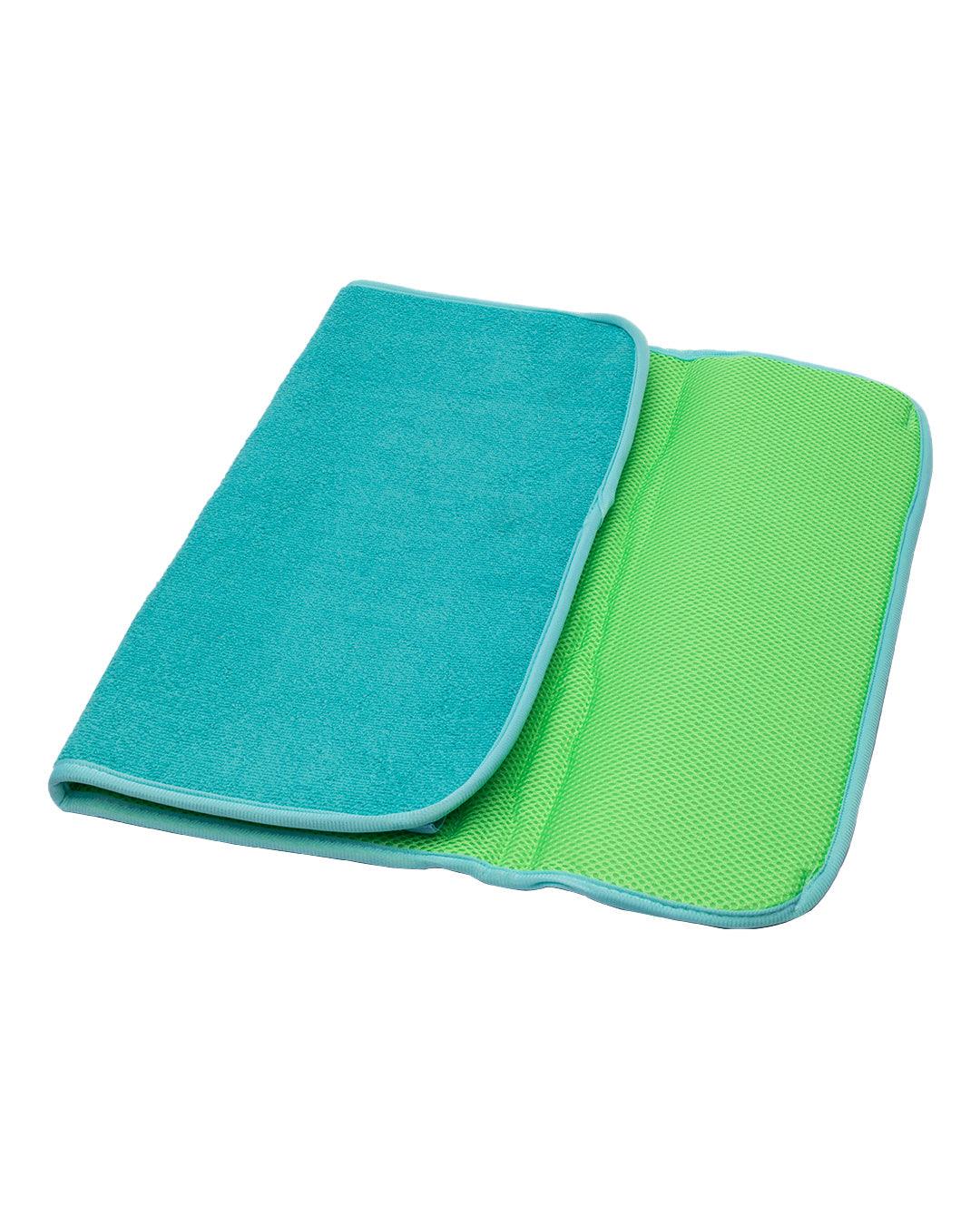 Turquoise Microfibre Dish Drying Mat With Plate Holder