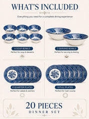 MARKET99 blue floral ceramic dinner set of 20 pieces - image 5