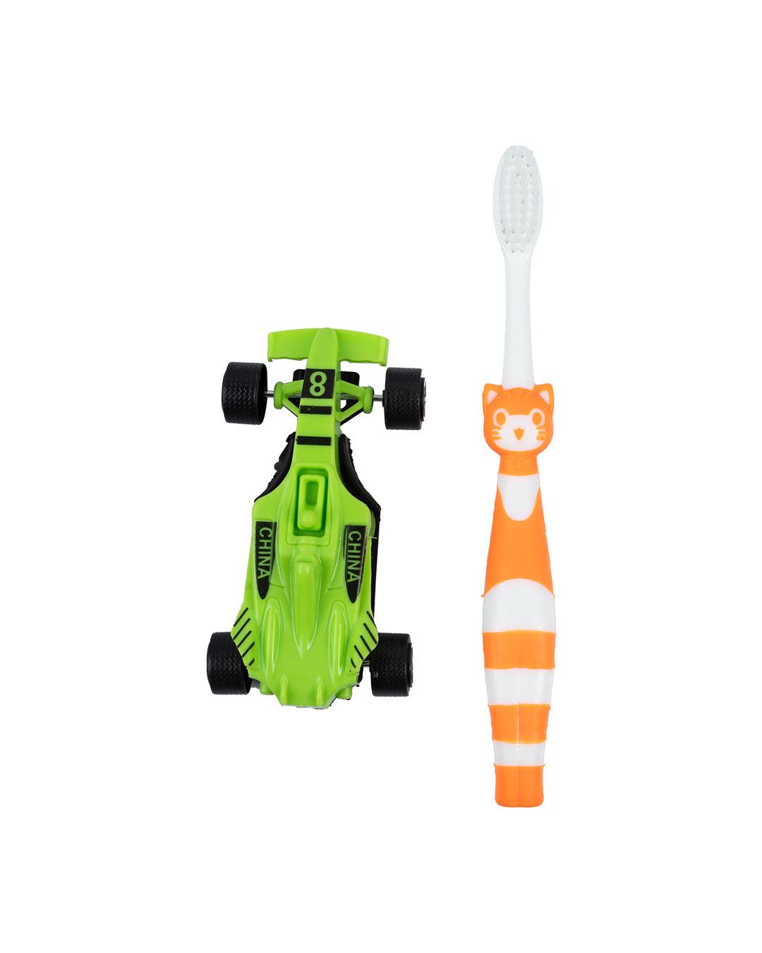 Ultra Soft Bristles Kid Toothbrush with Toy Car, Green, Plastic - MARKET 99