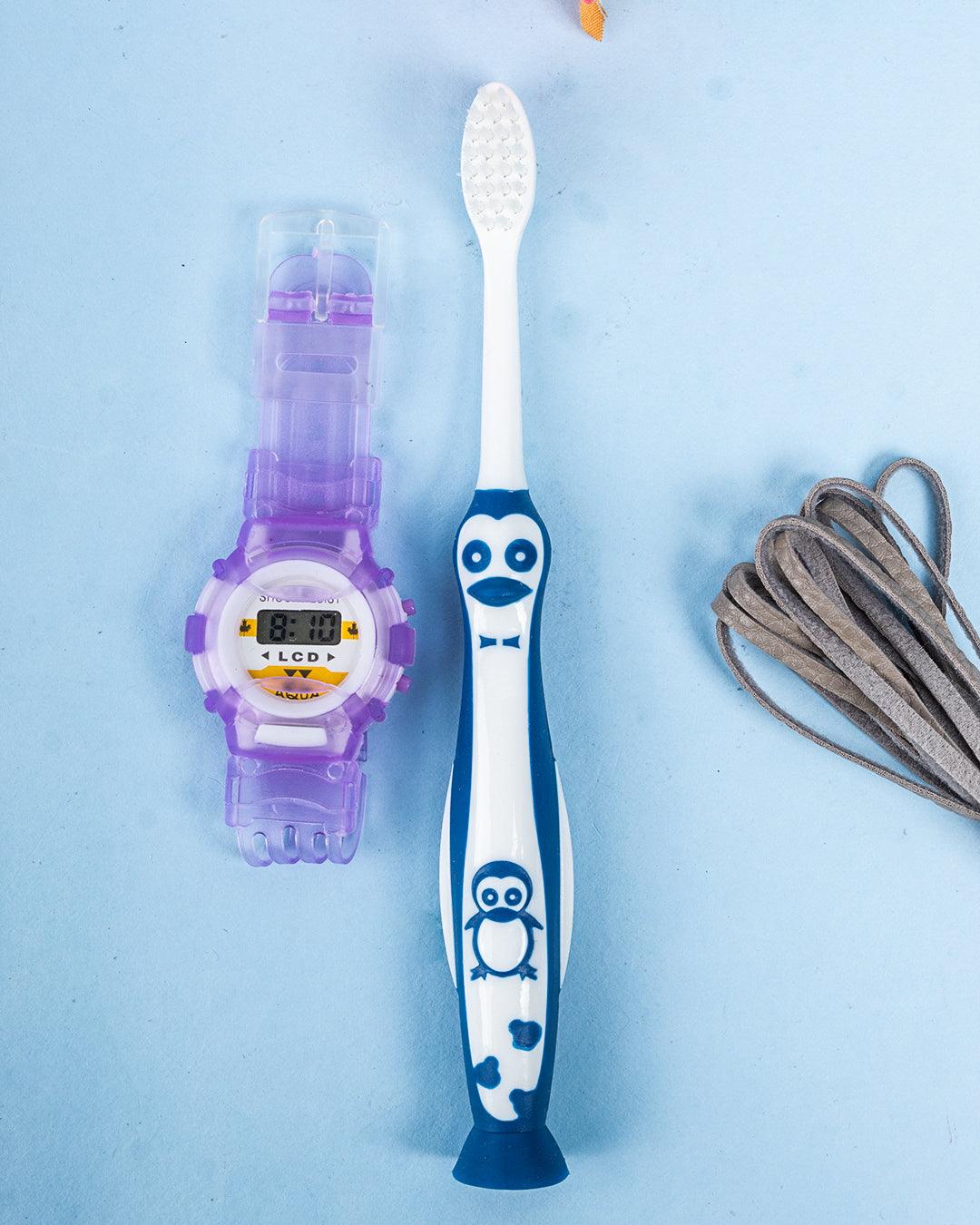 Ultra Soft Bristles Kid Toothbrush with Watch, Violet, Plastic - MARKET 99
