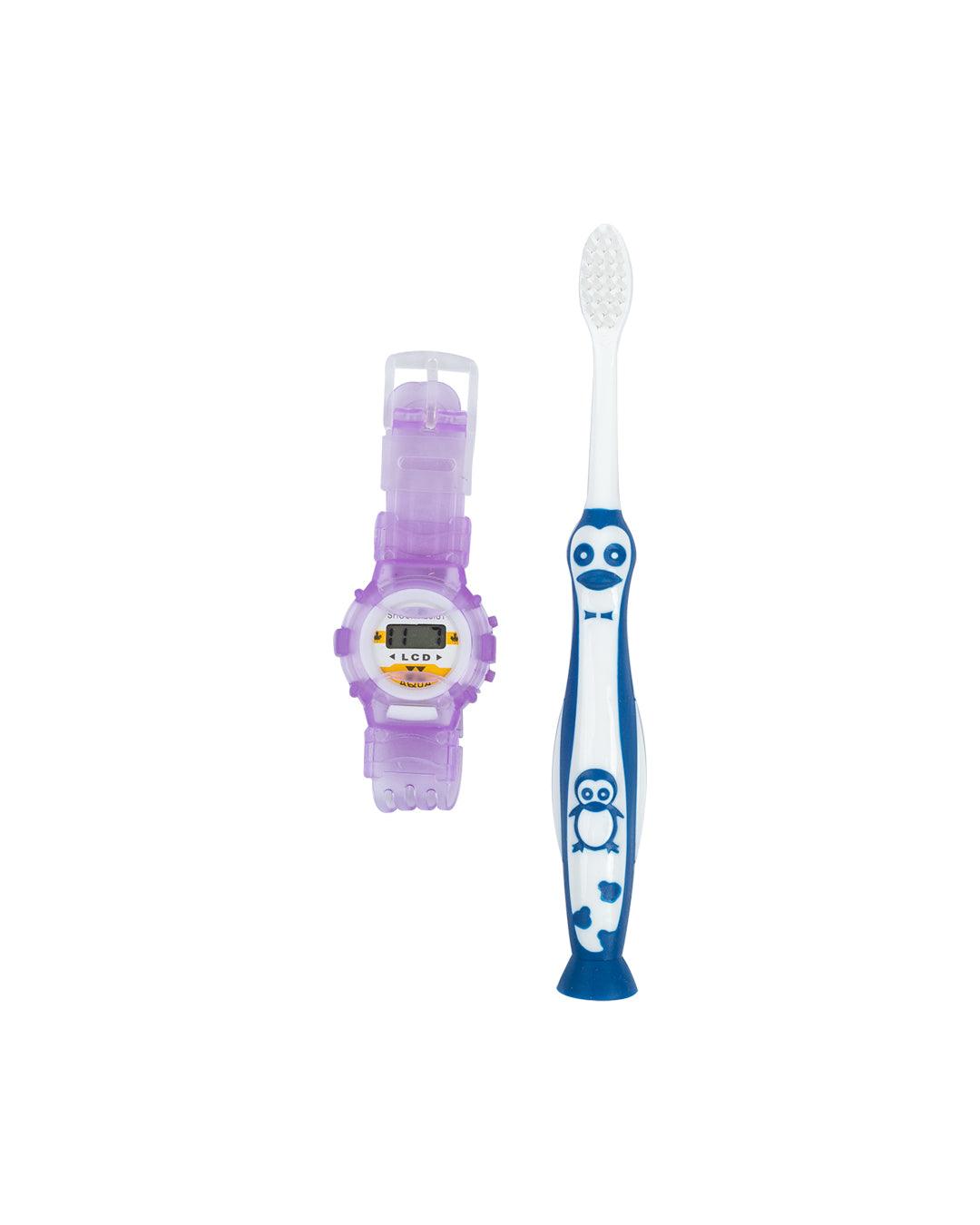 Ultra Soft Bristles Kid Toothbrush with Watch, Violet, Plastic - MARKET 99