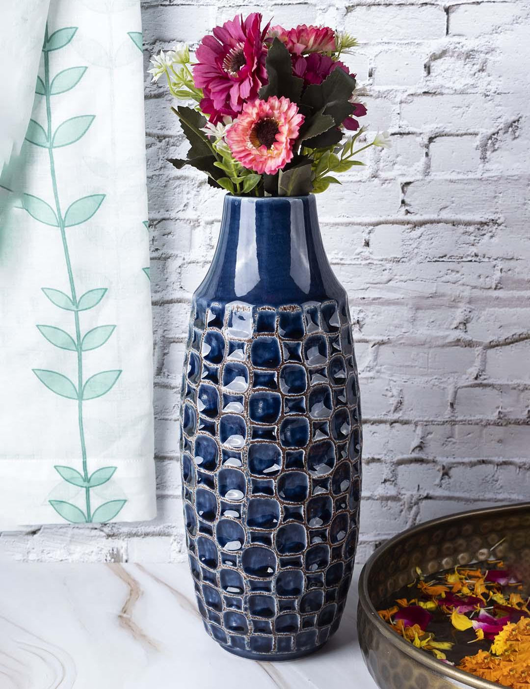 Vase, Modern Design, Dark Blue, Ceramic - MARKET 99