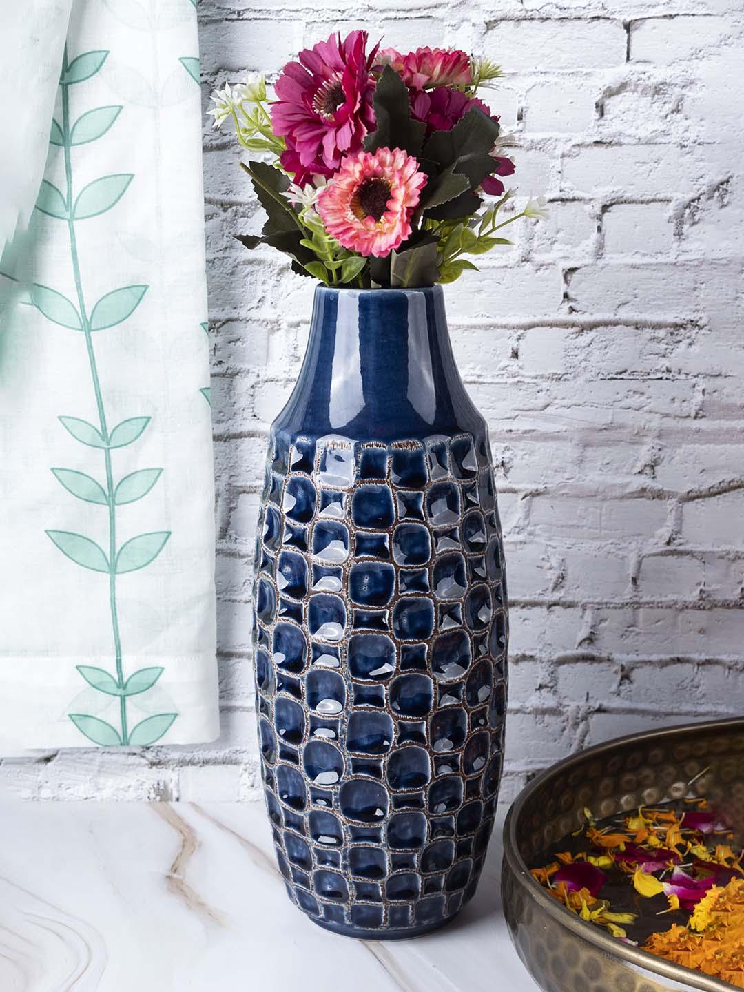 Vase, Modern Design, Dark Blue, Ceramic - MARKET 99