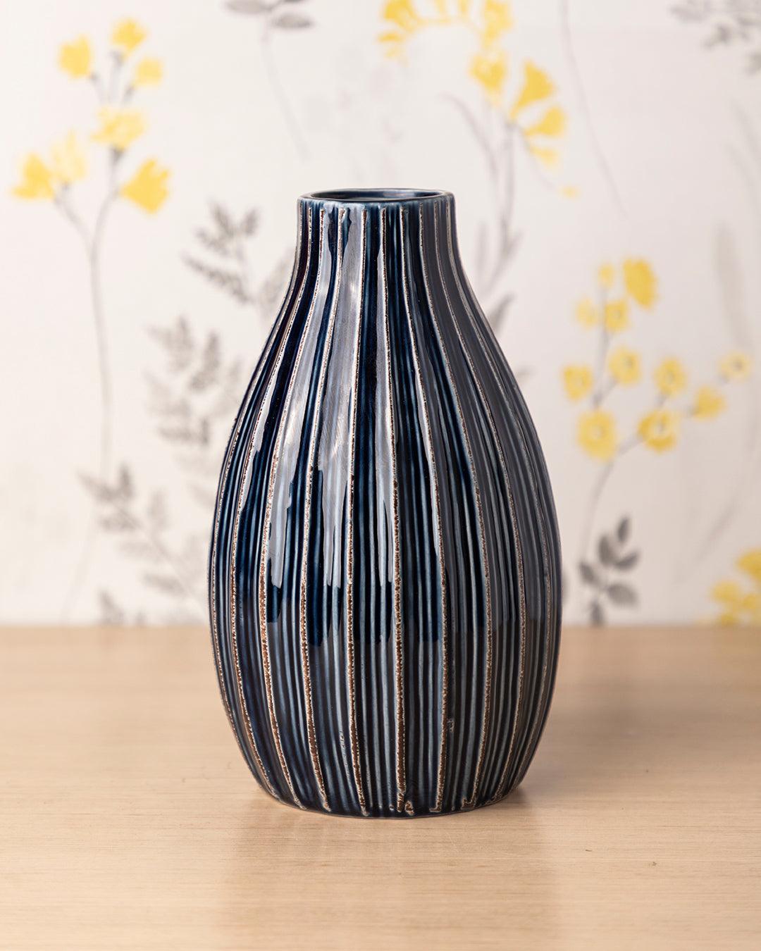 Vase, Modern Design, Dark Blue, Ceramic - MARKET 99