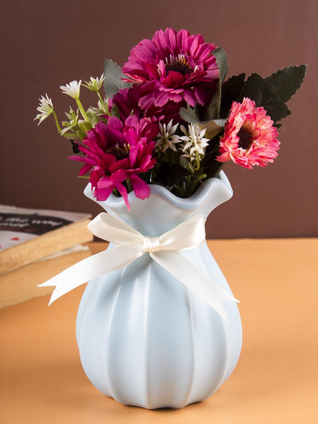 Vase with Bow, Floral Mouth, Turquoise, Ceramic - MARKET 99 – MARKET99
