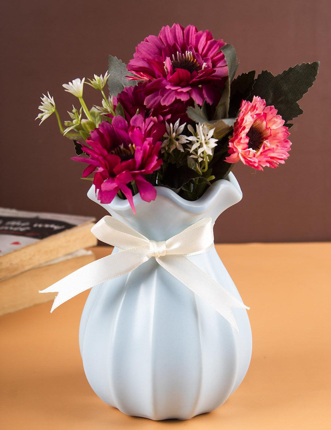 Vase with Bow, Floral Mouth, Turquoise, Ceramic - MARKET 99