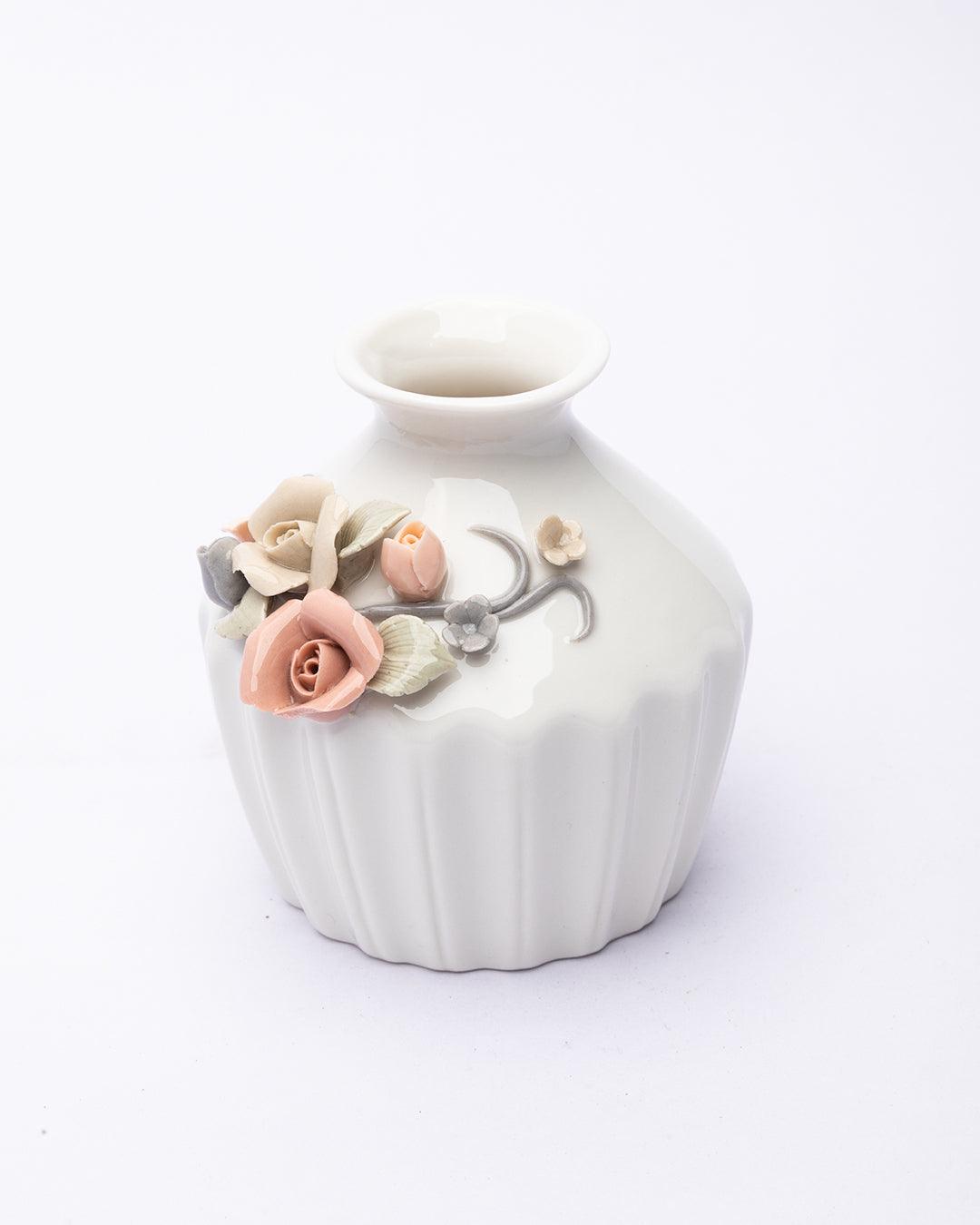 Vase, with Flower Bow, Decorative Item, For Home & Office, White, Ceramic - MARKET 99