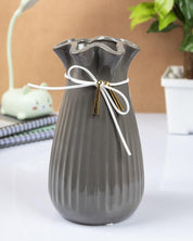 Vase with Tassel, Floral Mouth, Grey, Ceramic - MARKET 99