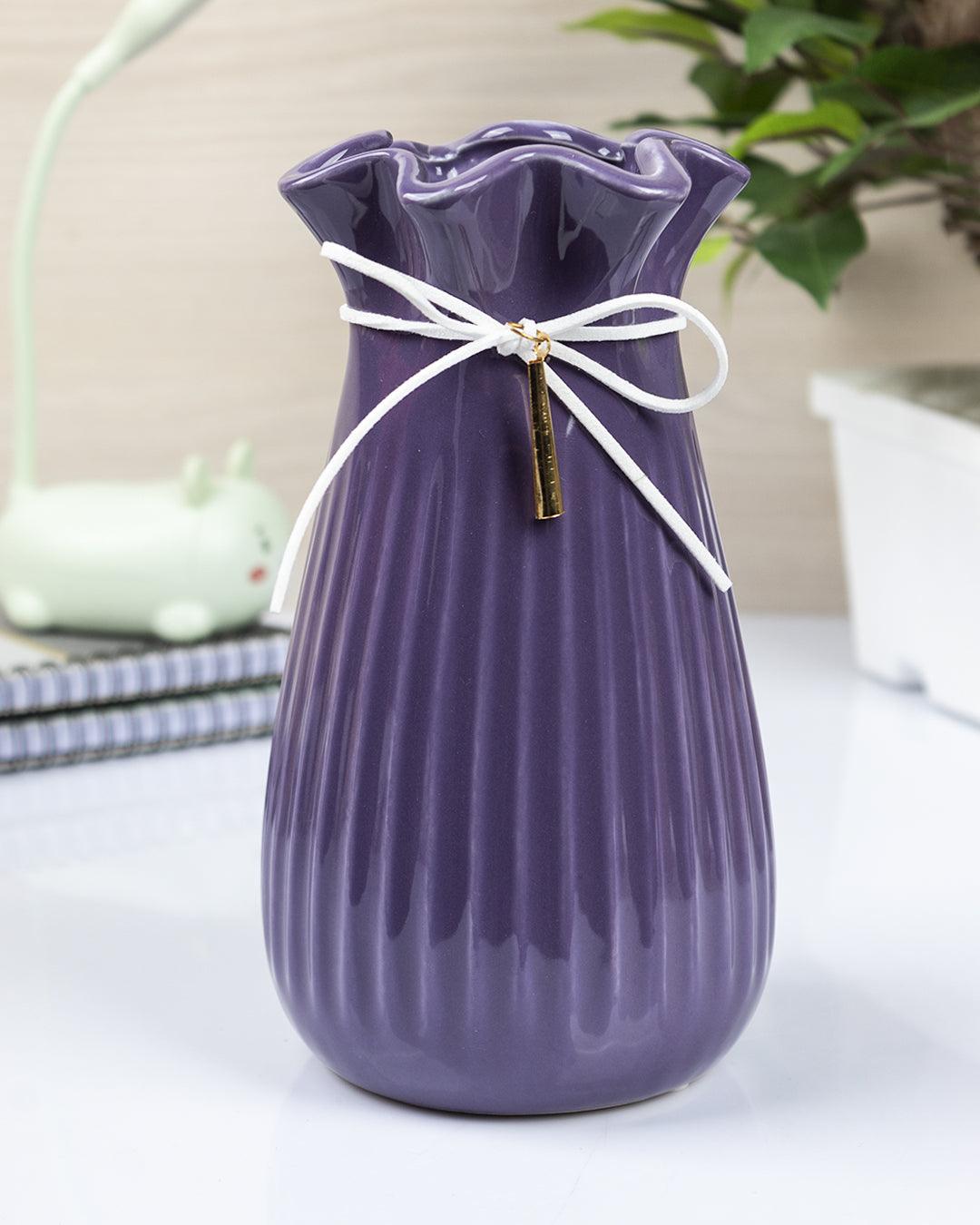 Vase with Tassel, Floral Mouth, Purple, Ceramic - MARKET 99