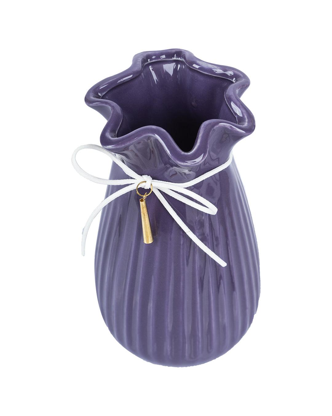 Vase with Tassel, Floral Mouth, Purple, Ceramic - MARKET 99