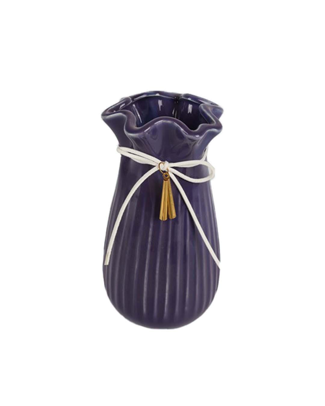 Vase with Tassel, Floral Mouth, Purple, Ceramic - MARKET 99