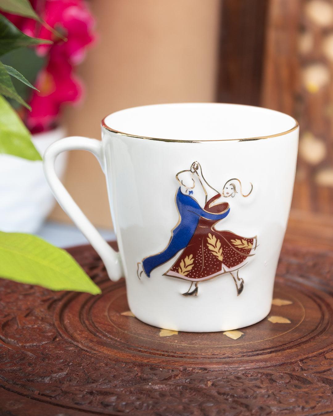 VIENNESE WALTZ DANCER' Print Tea & Coffee Mugs in Ceramic ( White & Black, Set Of 6, Each 200 mL) - MARKET 99