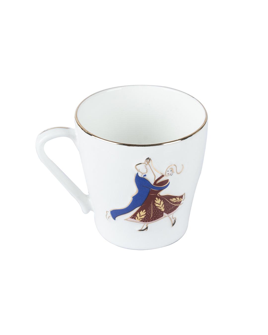 VIENNESE WALTZ DANCER' Print Tea & Coffee Mugs in Ceramic ( White & Black, Set Of 6, Each 200 mL) - MARKET 99