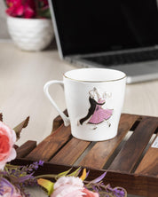 'VIENNESE WALTZ DANCER' Print Tea & Coffee Mugs in Ceramic ( White & Pink, Set Of 6, Each 200 mL) - MARKET 99