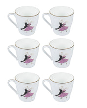 'VIENNESE WALTZ DANCER' Print Tea & Coffee Mugs in Ceramic ( White & Pink, Set Of 6, Each 200 mL) - MARKET 99