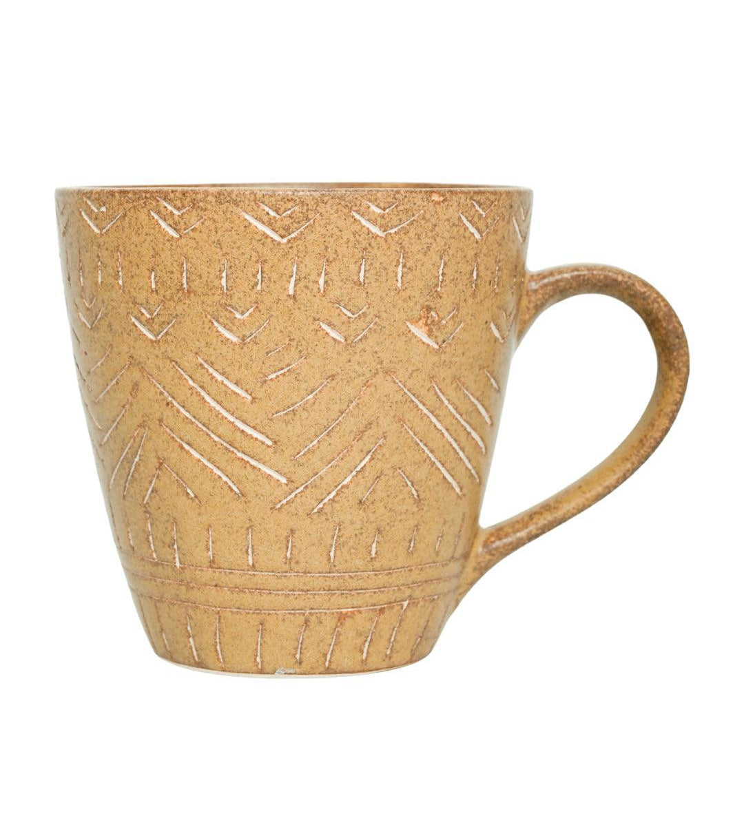 VON CASA Ceramic Coffee Mug - 320 Ml, Beige & Engrabed - MARKET 99