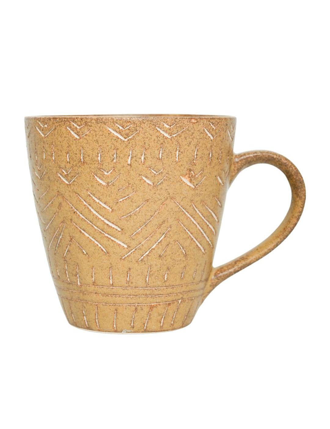 VON CASA Ceramic Coffee Mug - 320 Ml, Beige & Engrabed - MARKET 99