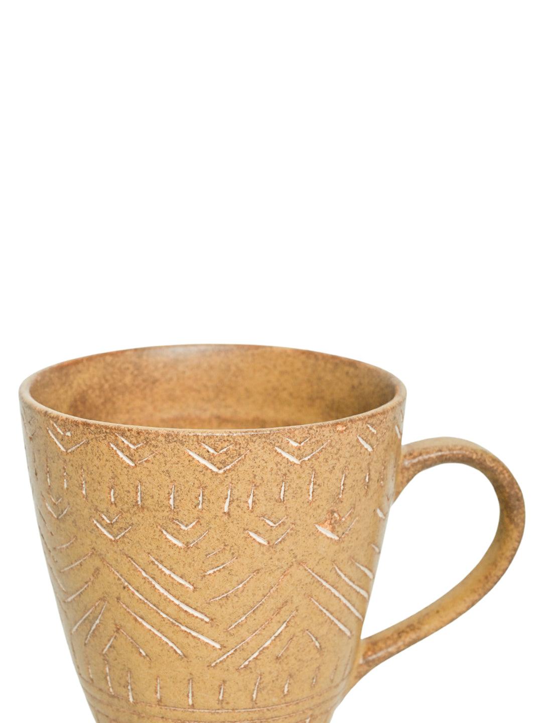 VON CASA Ceramic Coffee Mug - 320 Ml, Beige & Engrabed - MARKET 99