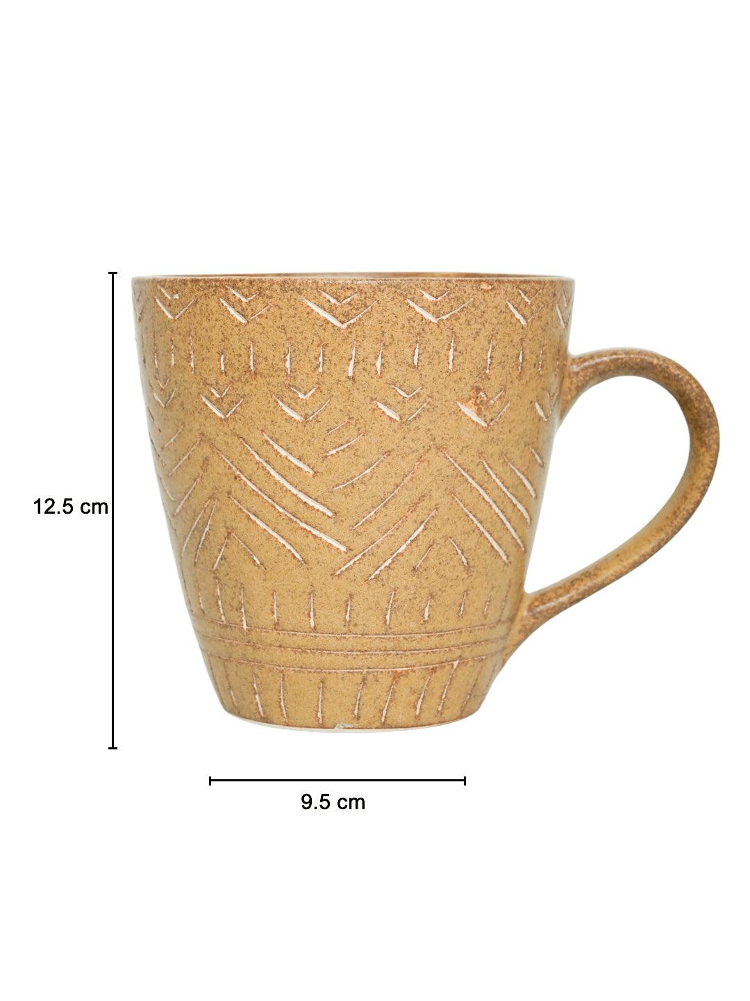 VON CASA Ceramic Coffee Mug - 320 Ml, Beige & Engrabed - MARKET 99