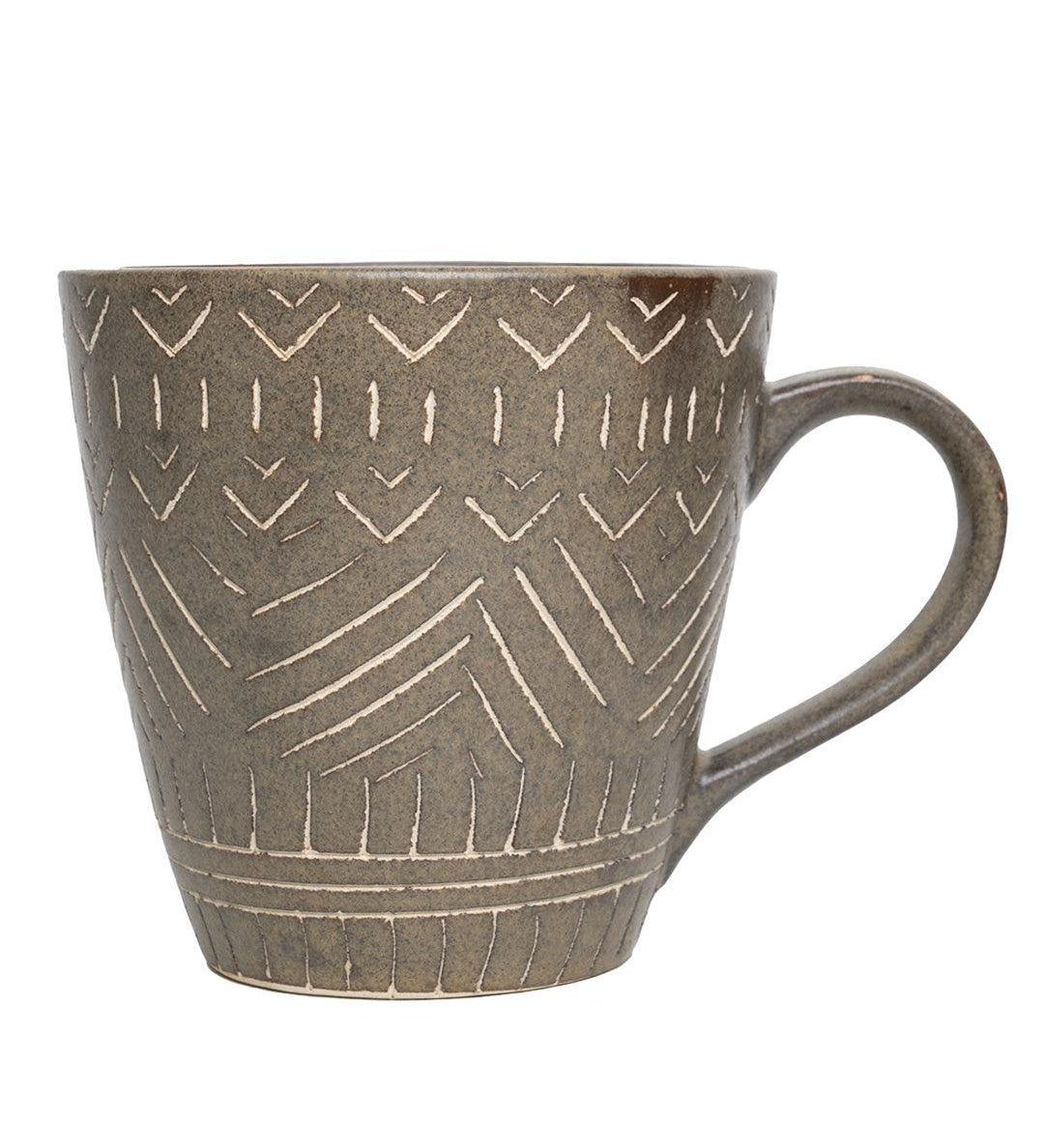 VON CASA Ceramic Coffee Mug - 320 Ml, Brown & Engrabed - MARKET 99