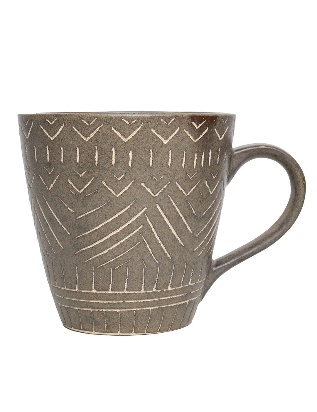 VON CASA Ceramic Coffee Mug - 320 Ml, Brown & Engrabed - MARKET 99