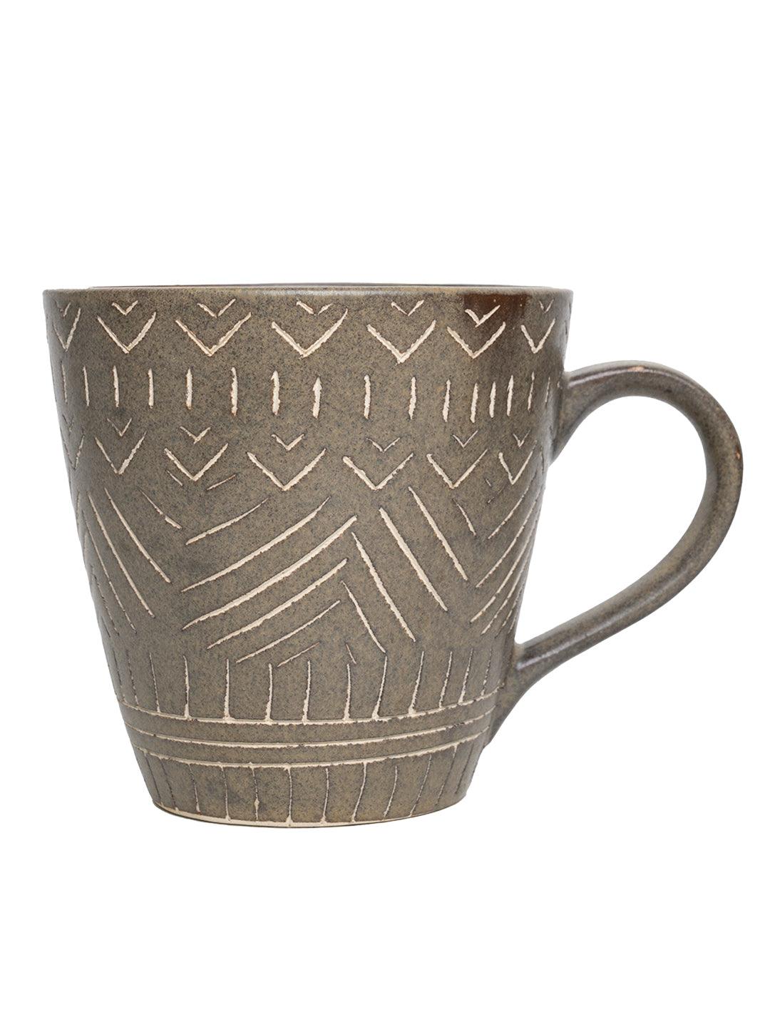 VON CASA Ceramic Coffee Mug - 320 Ml, Brown & Engrabed - MARKET 99