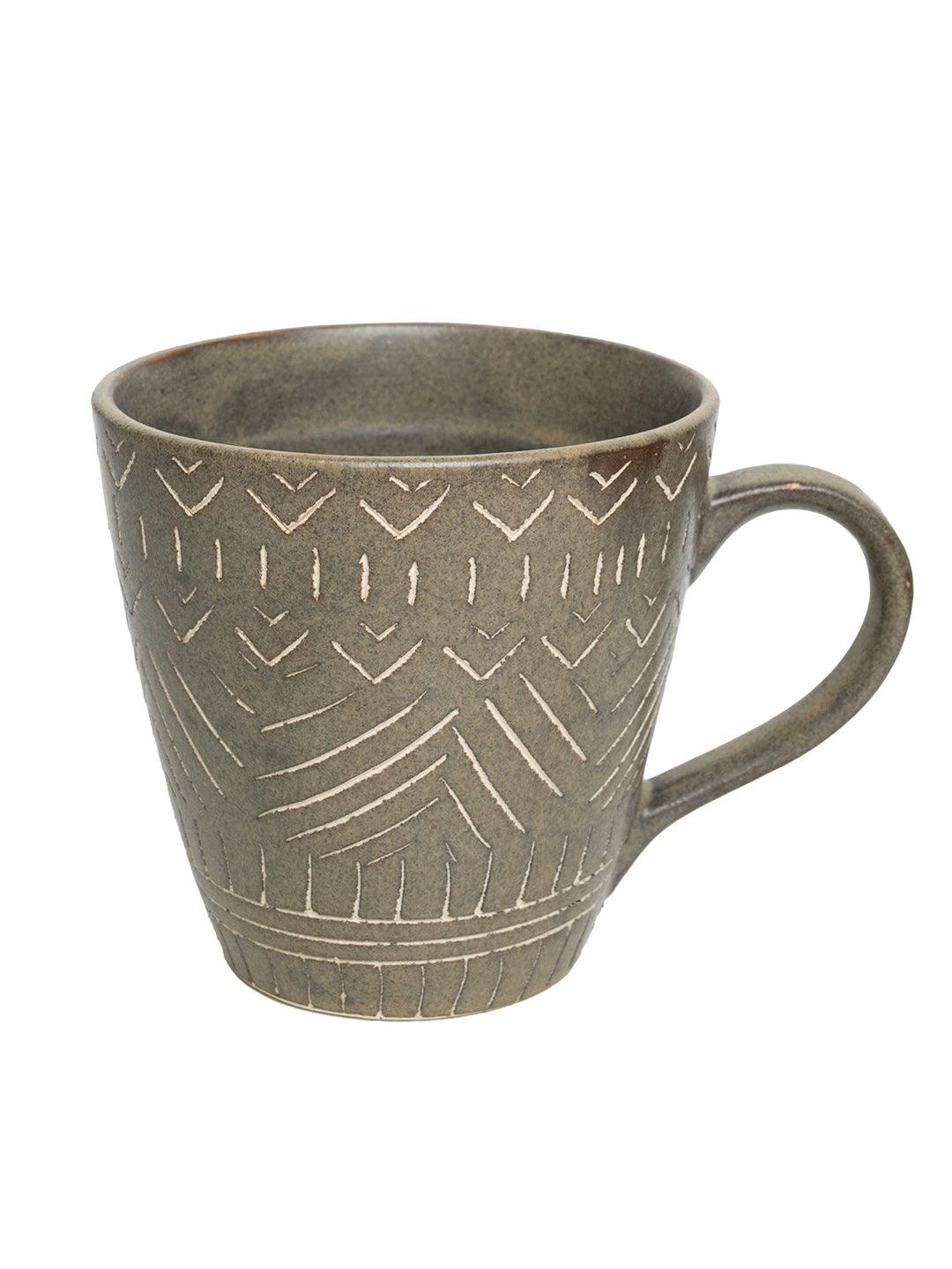 VON CASA Ceramic Coffee Mug - 320 Ml, Brown & Engrabed - MARKET 99