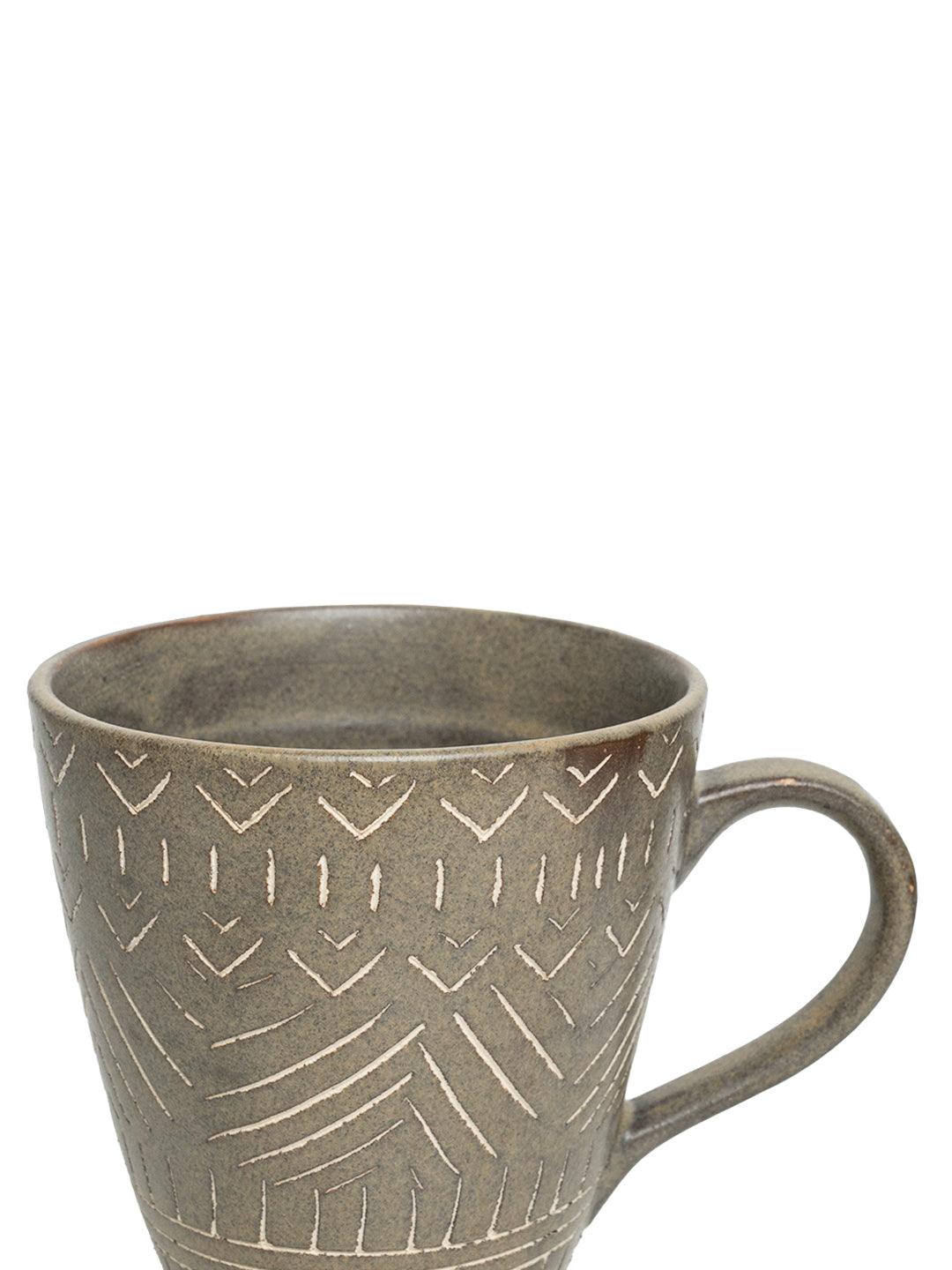 VON CASA Ceramic Coffee Mug - 320 Ml, Brown & Engrabed - MARKET 99