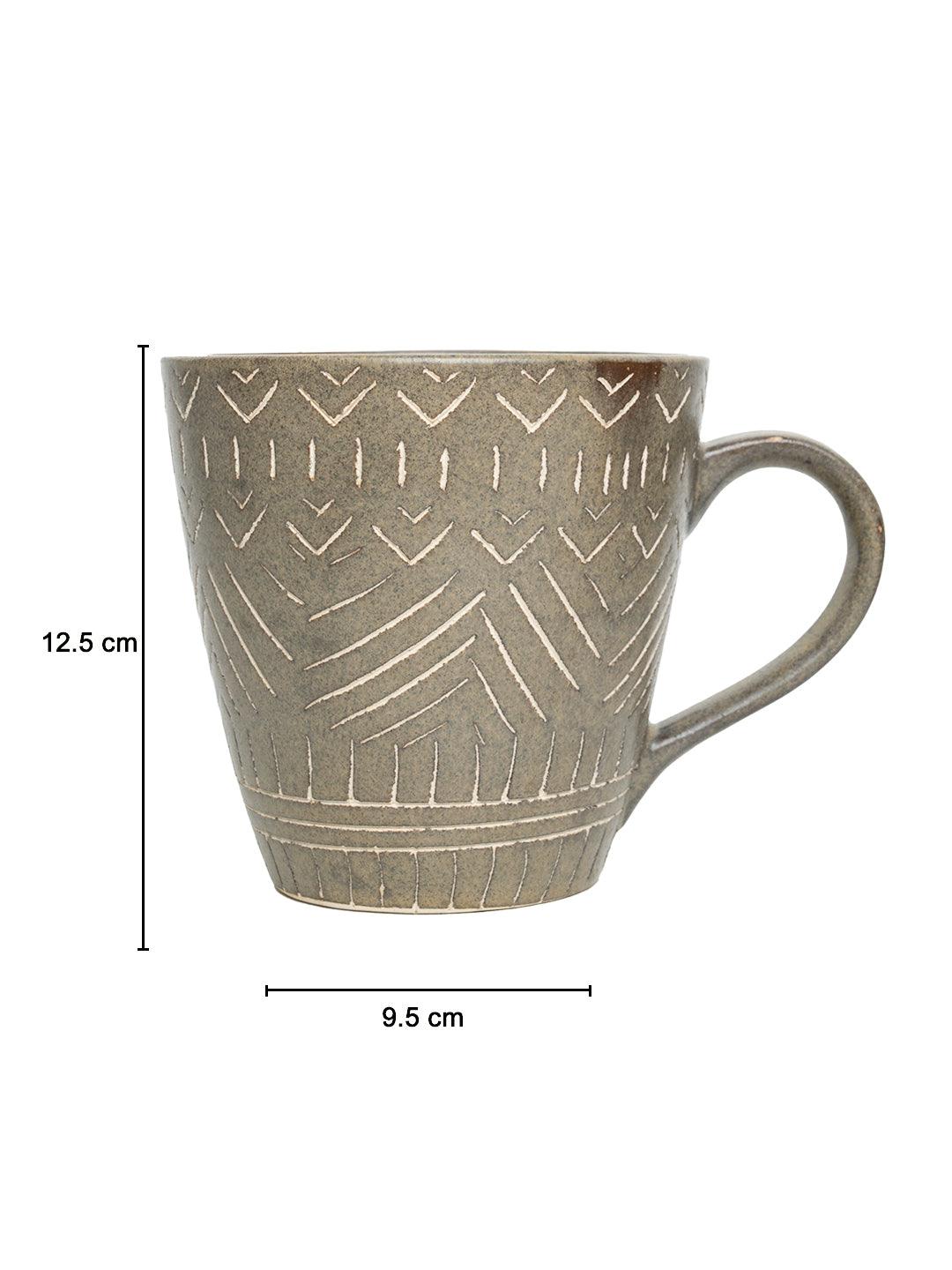 VON CASA Ceramic Coffee Mug - 320 Ml, Brown & Engrabed - MARKET 99