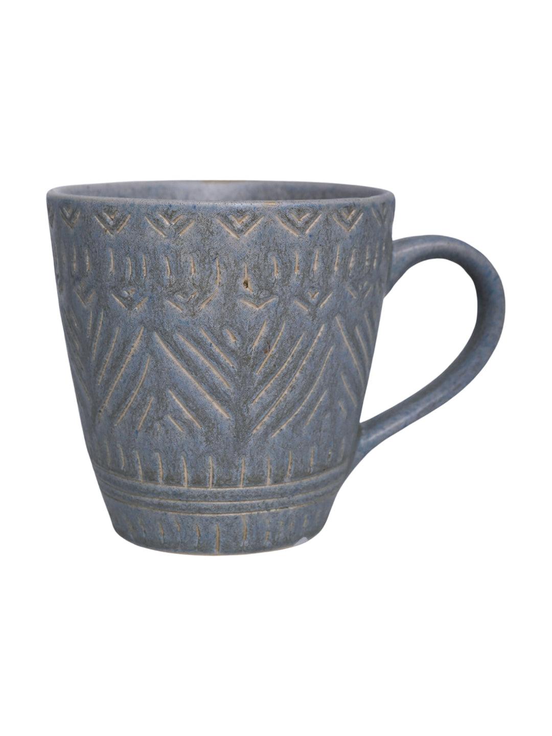 VON CASA Ceramic Coffee Mug - 320 Ml, Light Blue & Engrabed - MARKET 99