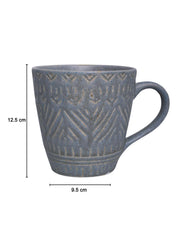 VON CASA Ceramic Coffee Mug - 320 Ml, Light Blue & Engrabed - MARKET 99