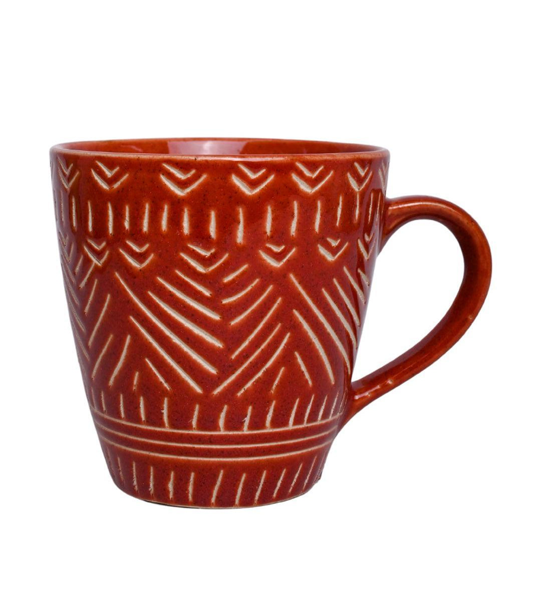 VON CASA Ceramic Coffee Mug - 320 Ml, Red & Engrabed - MARKET 99