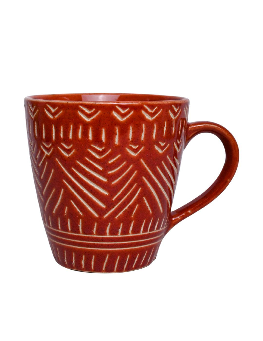 VON CASA Ceramic Coffee Mug - 320 Ml, Red & Engrabed - MARKET 99