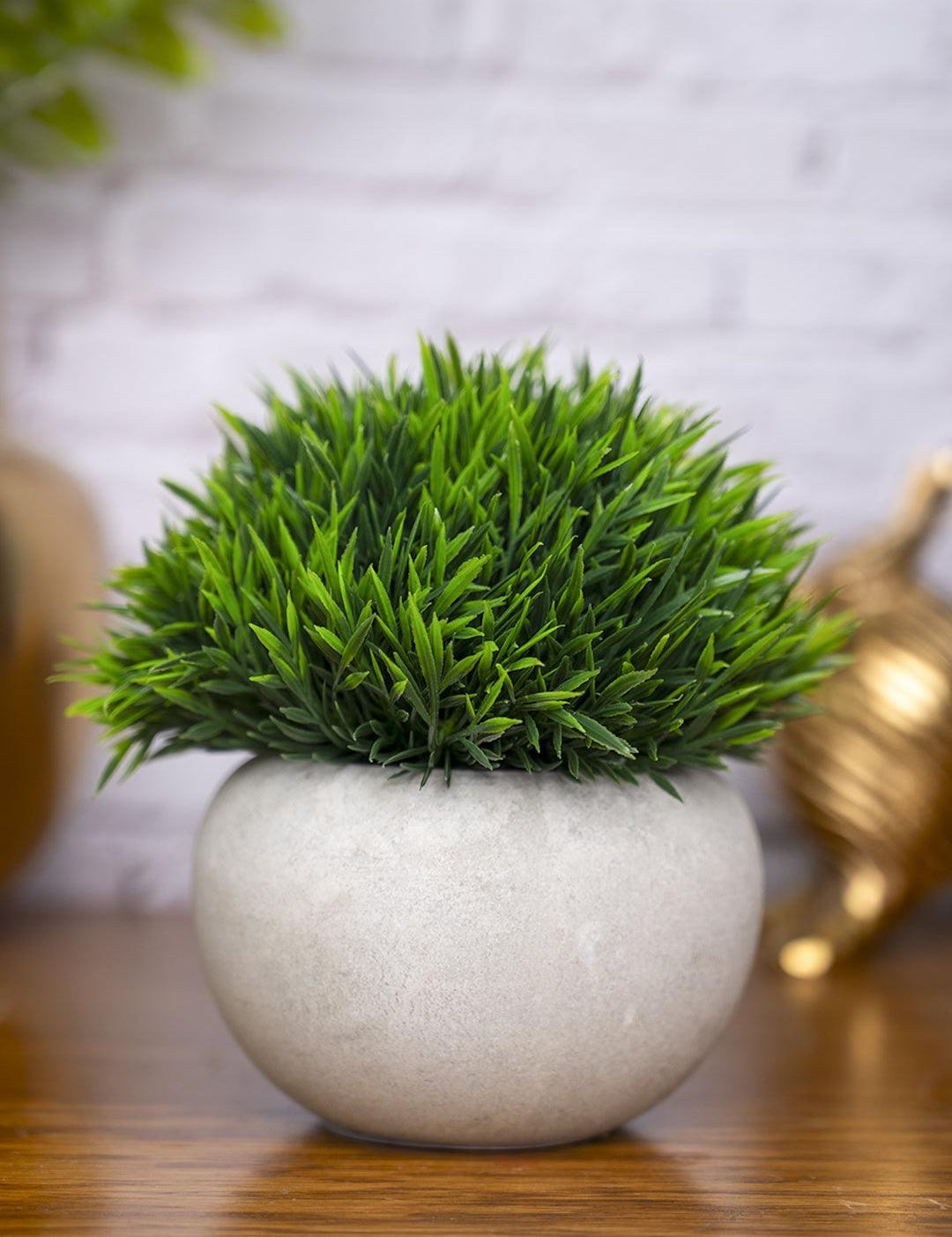 VON CASA Green Grass Artificial Potted Plant - Stone Finish - MARKET 99