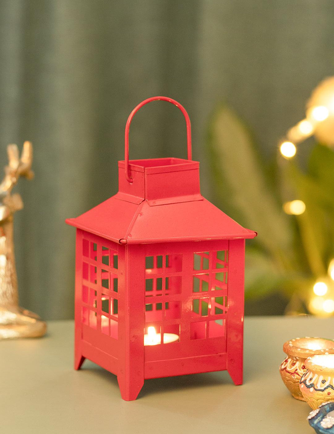 VON CASA Metal Candle Lantern - Red - MARKET 99