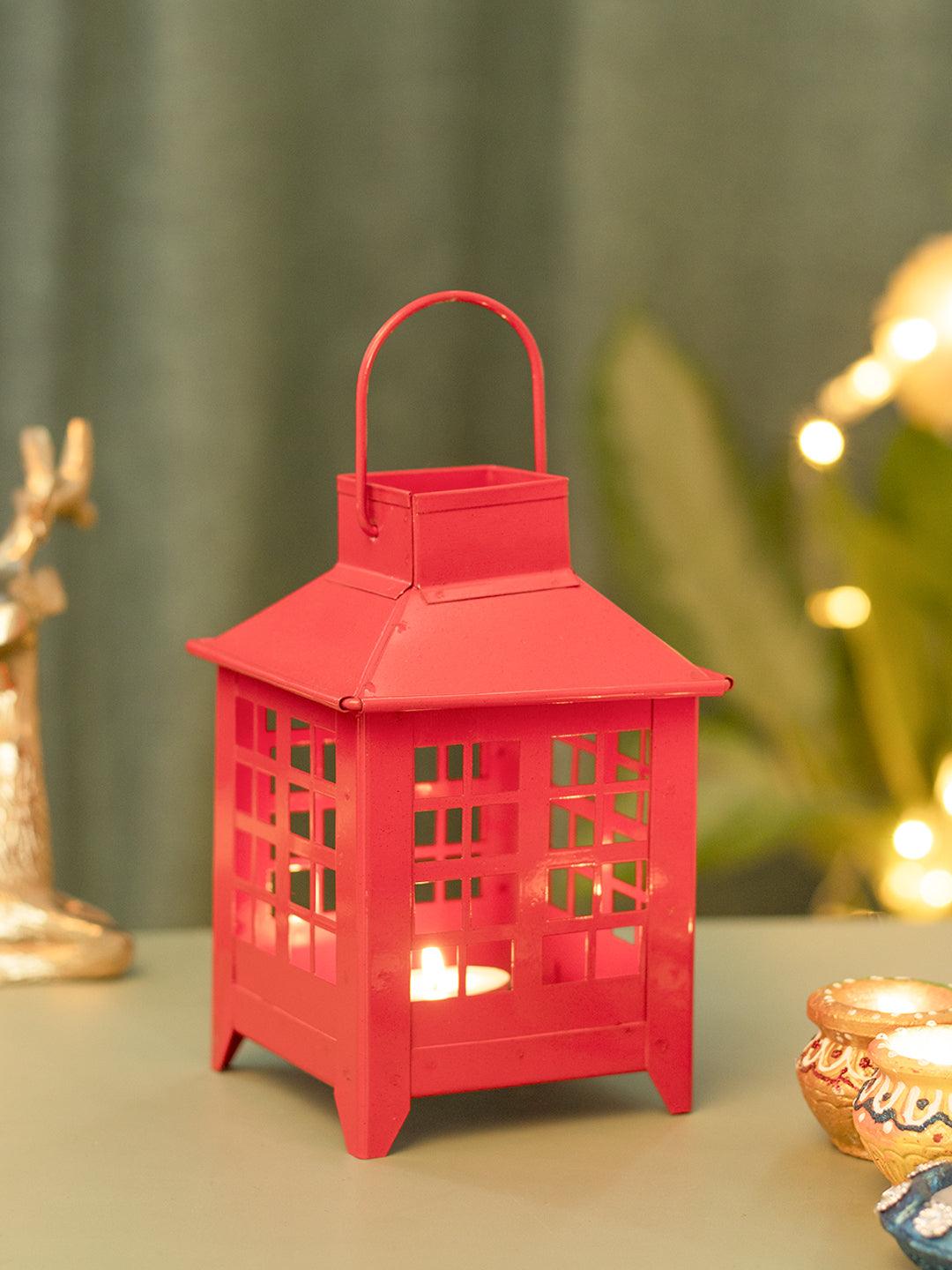 VON CASA Metal Candle Lantern - Red - MARKET 99