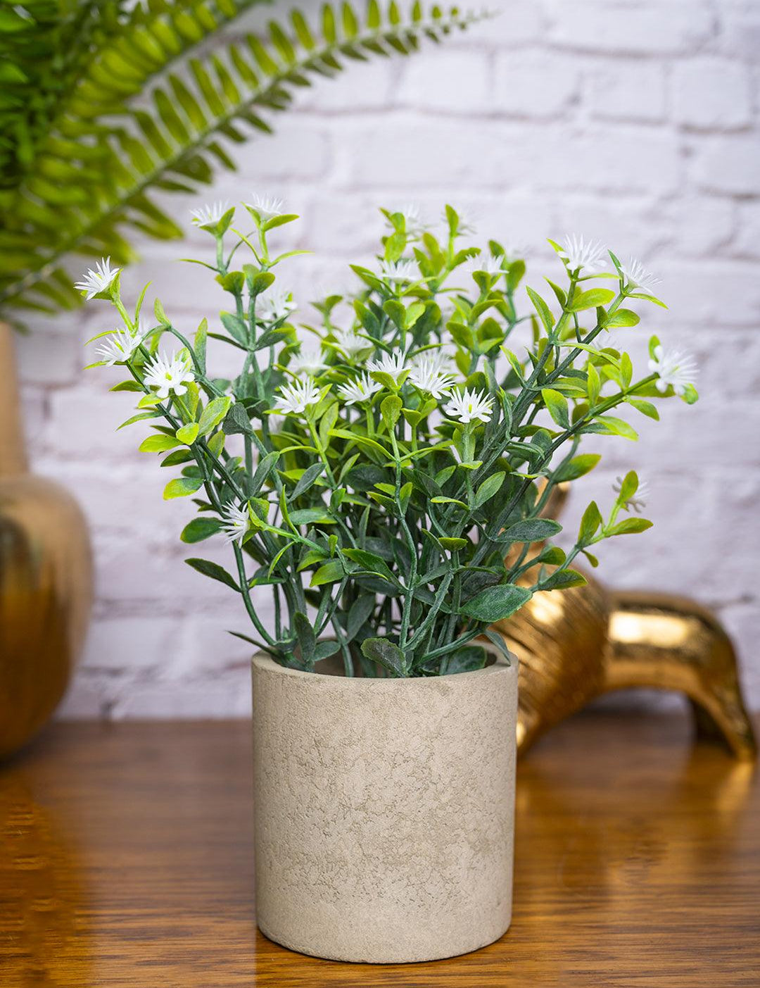 VON CASA White Artificial Potted Plant - Stone Finish - MARKET 99