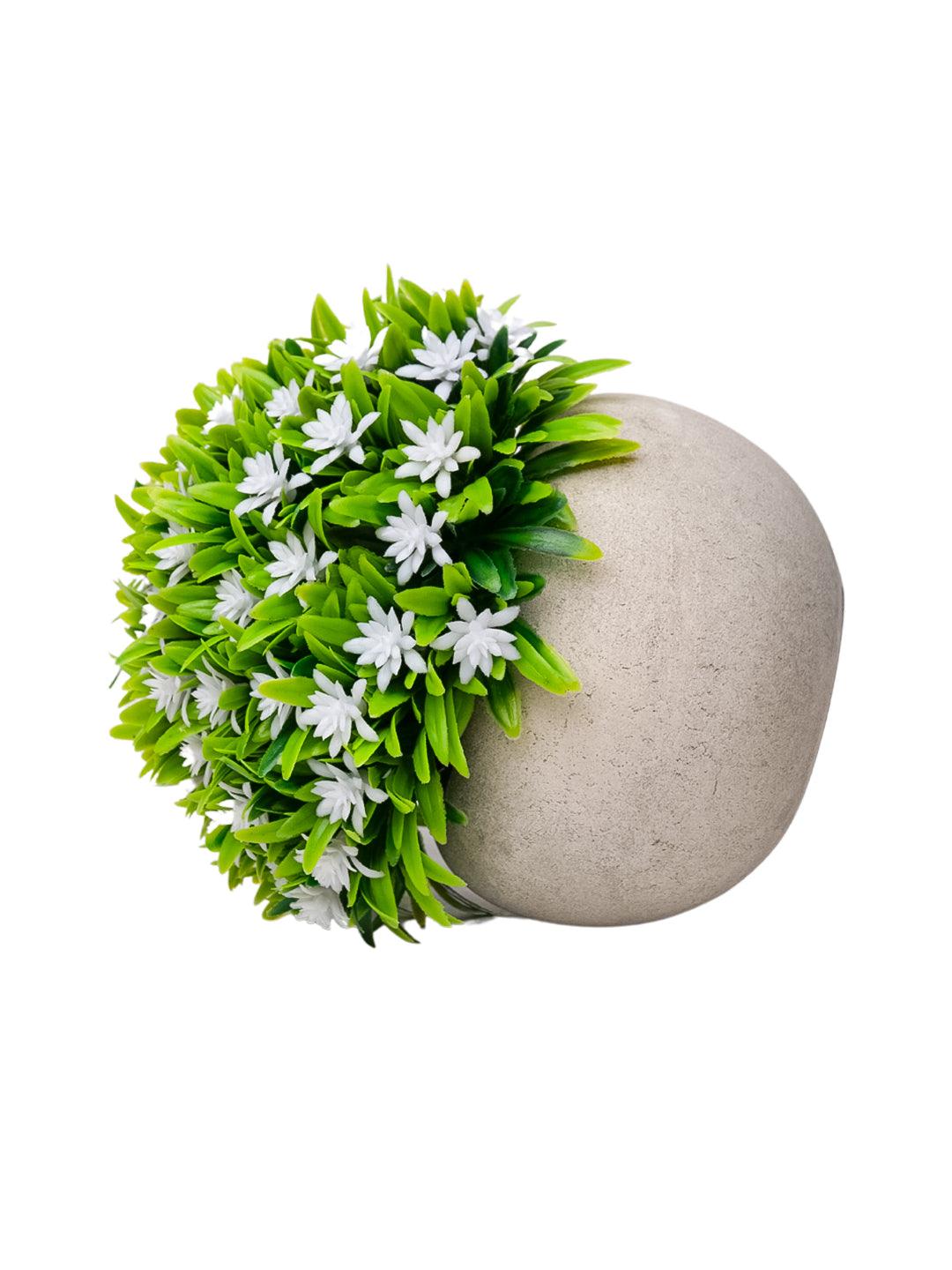 VON CASA White Flowers with Green Leafs Artificial Potted Plant - Stone Finish - MARKET 99