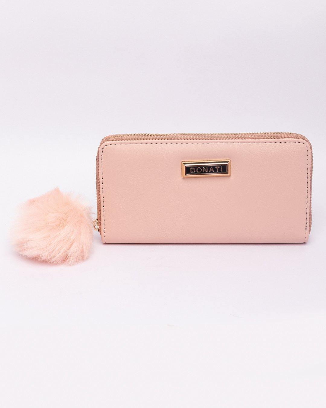 Wallet, Purse, for Women, with Pom Pom, Pink, Rexine - MARKET 99