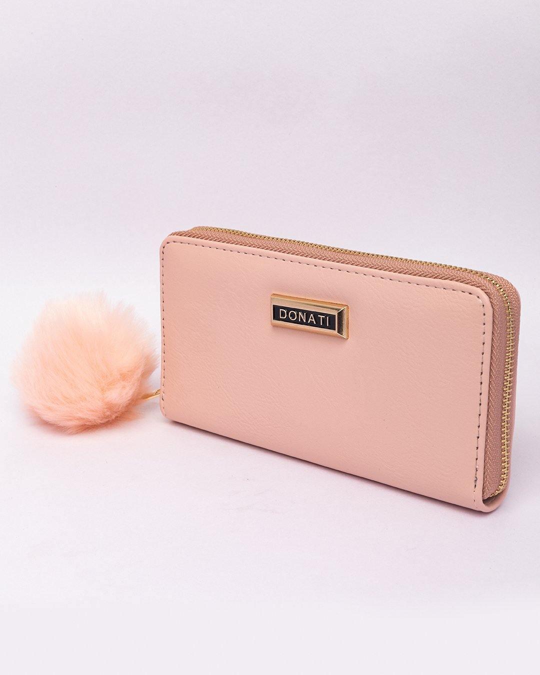 Wallet, Purse, for Women, with Pom Pom, Pink, Rexine - MARKET 99