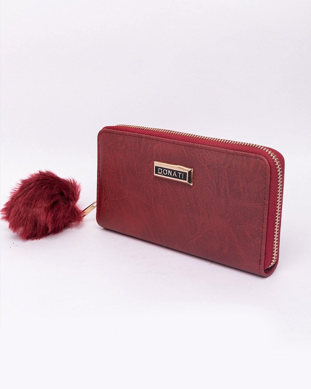 Wallet, Purse, for Women, with Pom Pom, Red, Rexine - MARKET 99