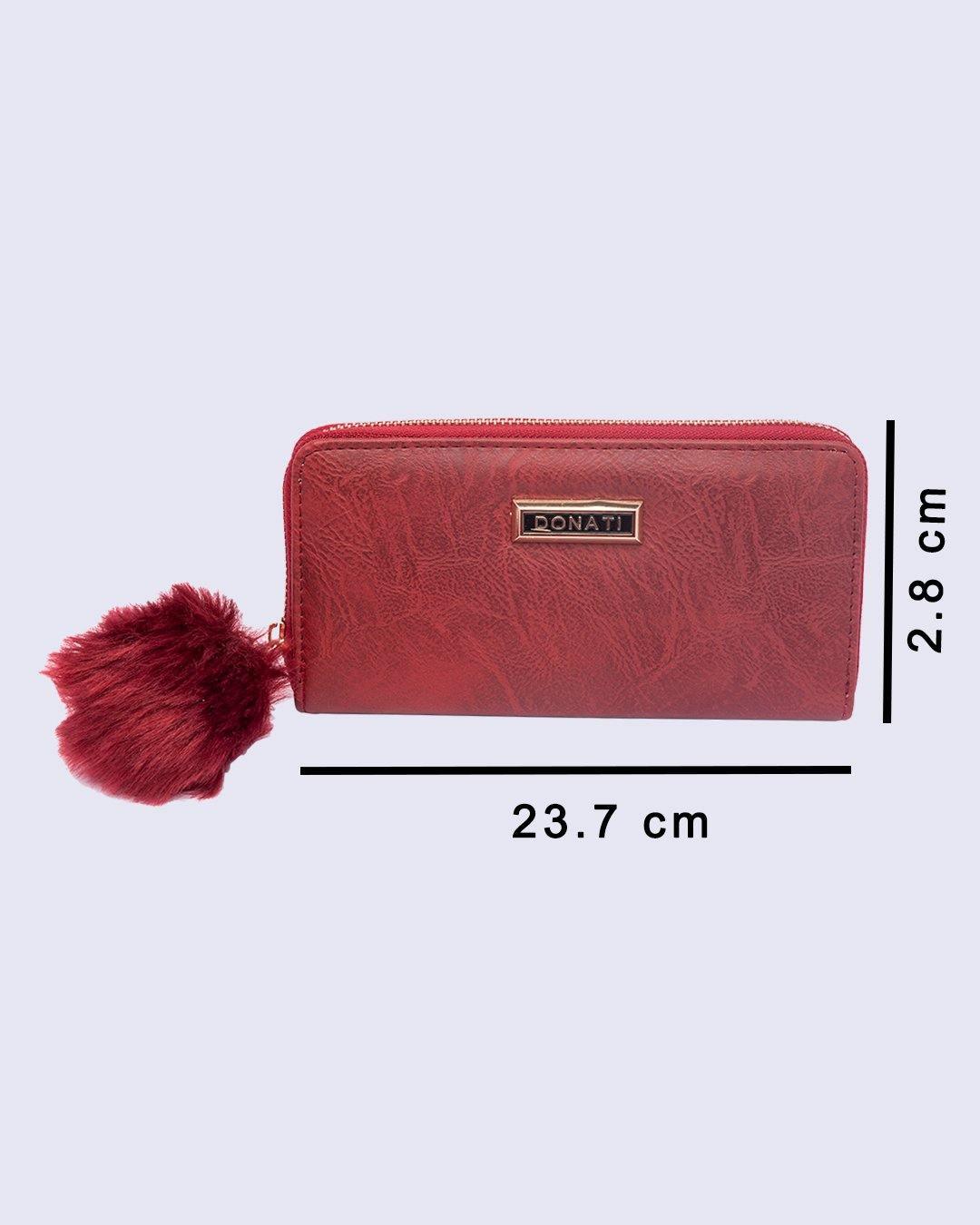 Wallet, Purse, for Women, with Pom Pom, Red, Rexine - MARKET 99