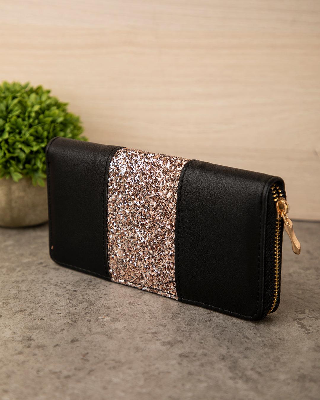 Wallet, Purse, Glitter Design, for Women, Black, Rexine - MARKET 99