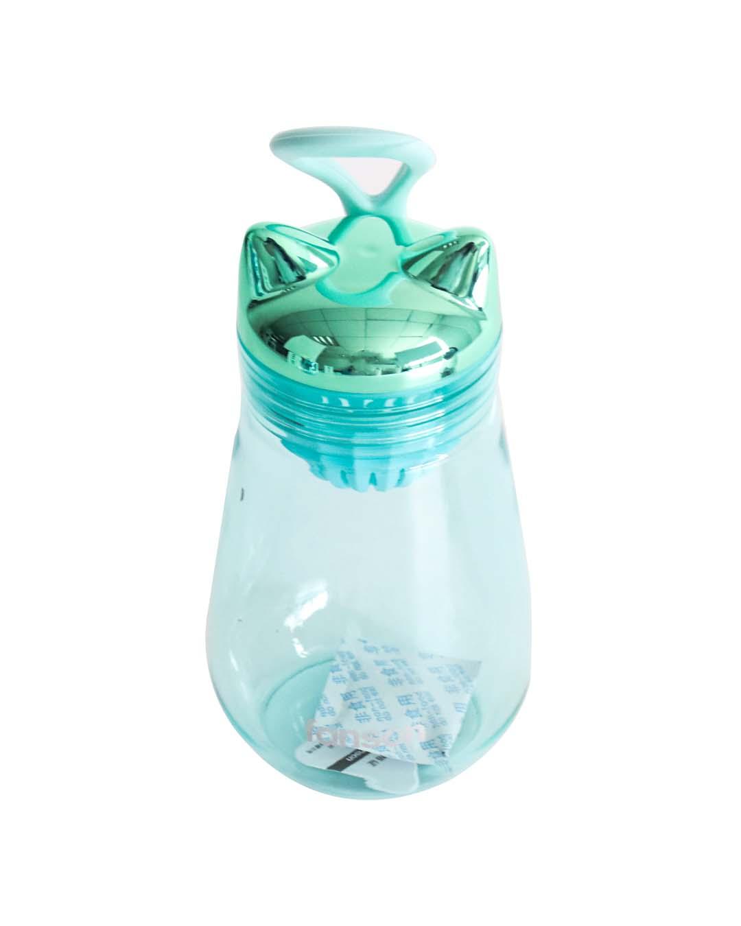 Water Bottle with Cat Shaped Cap, Sea Green, Plastic, 350 mL - MARKET 99