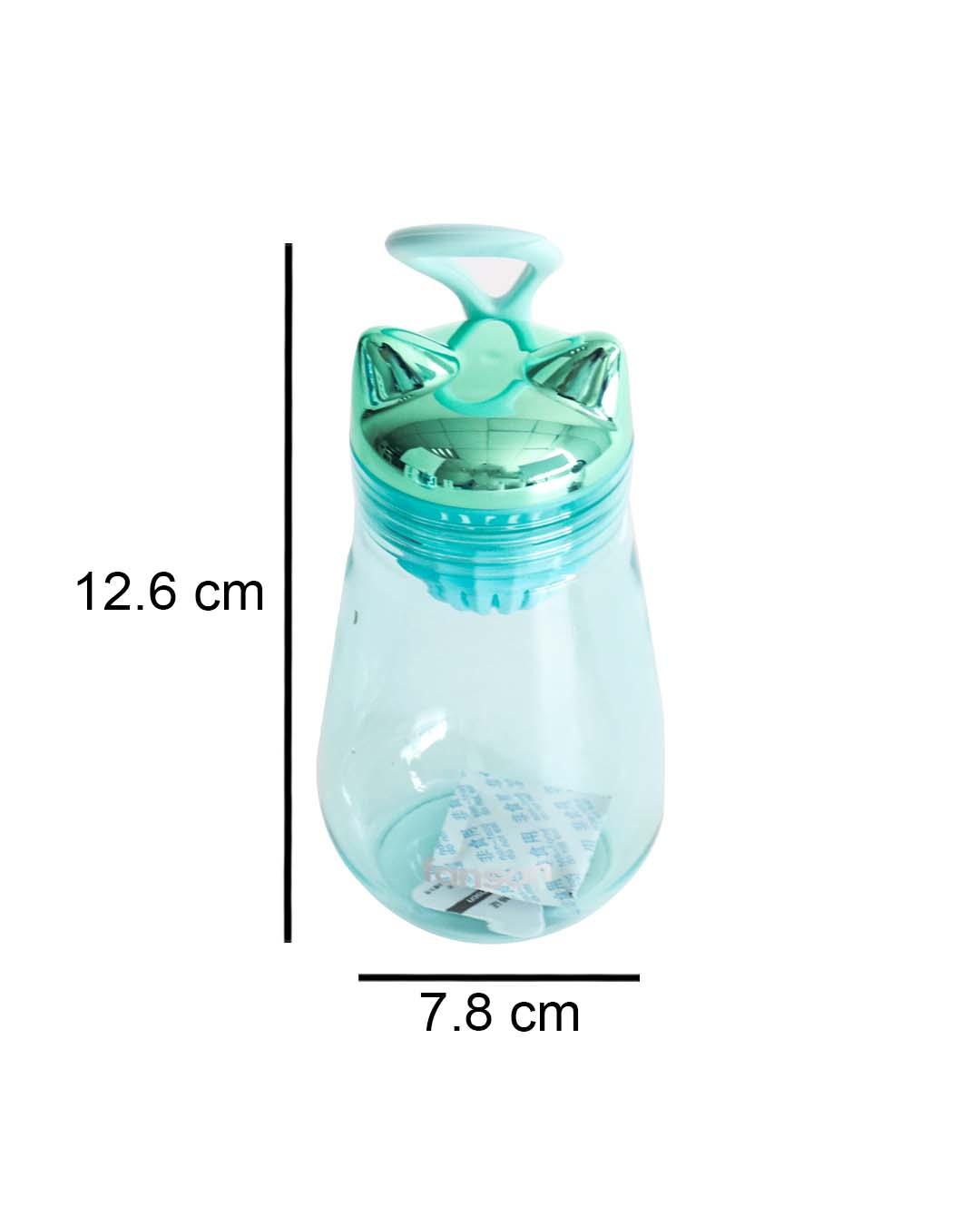 Water Bottle with Cat Shaped Cap, Sea Green, Plastic, 350 mL - MARKET 99